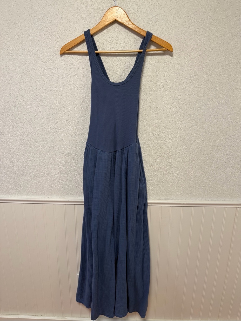 aerie Blue Scoop-Neck Maxi Dress with Textured Skirt